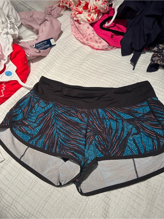 Pants - Women’s Athletic Running Shorts - Black and Teal Print